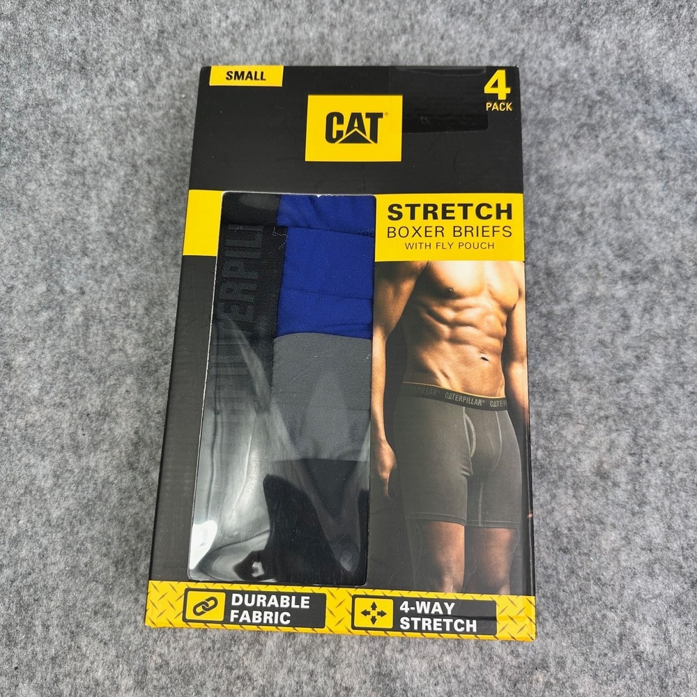 Caterpillar CAT Boxer Brief Mens Small 4 Pack Stretch Fly Pouch Blue Black Gray